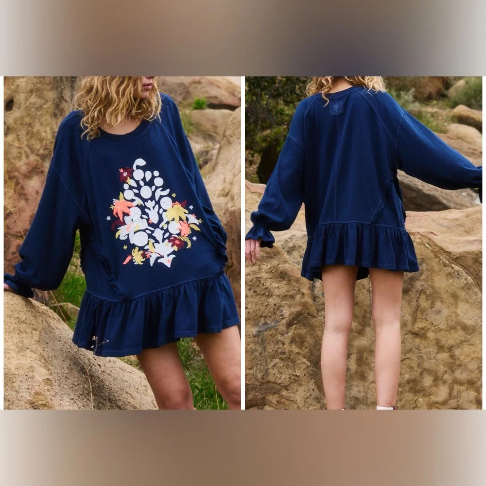 NWT Free People FP Movement Spring Forward Tunic - midnight navy combo - medium